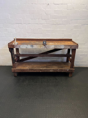 Rustic Industrial Wood Workbench with Vice & Storage