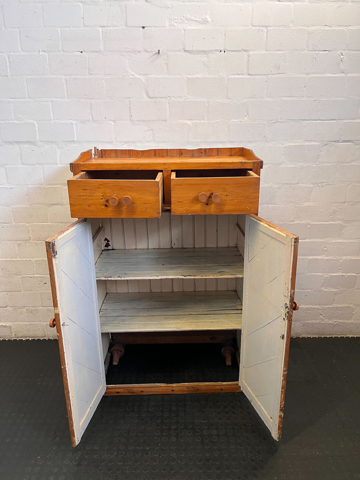 Missing the bottom base-Rustic Pine Storage Cabinet with Drawers | Vintage Wood Cupboard