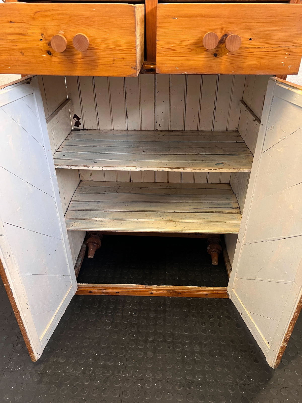 Missing the bottom base-Rustic Pine Storage Cabinet with Drawers | Vintage Wood Cupboard