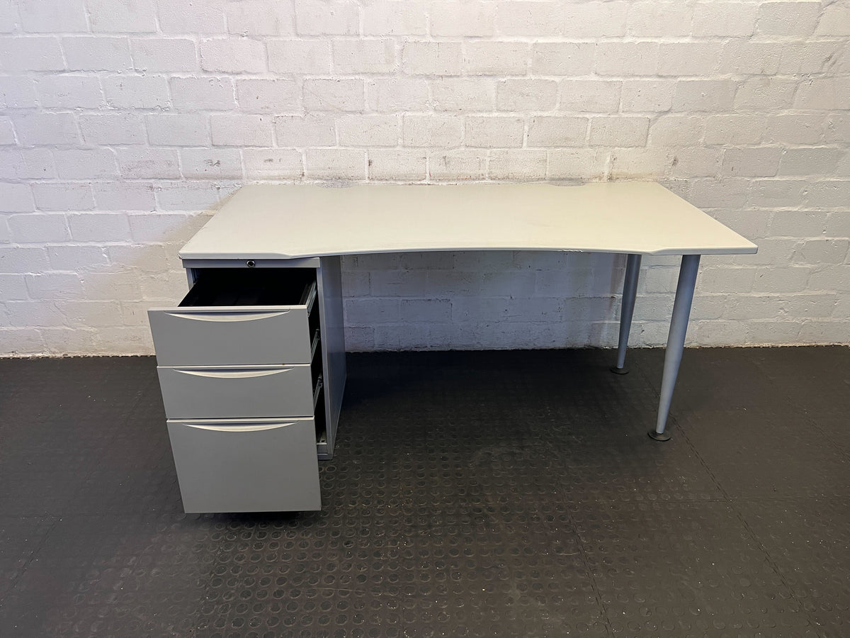 Modern Grey Office Desk with Drawer - Minor Wear - REDUCED
