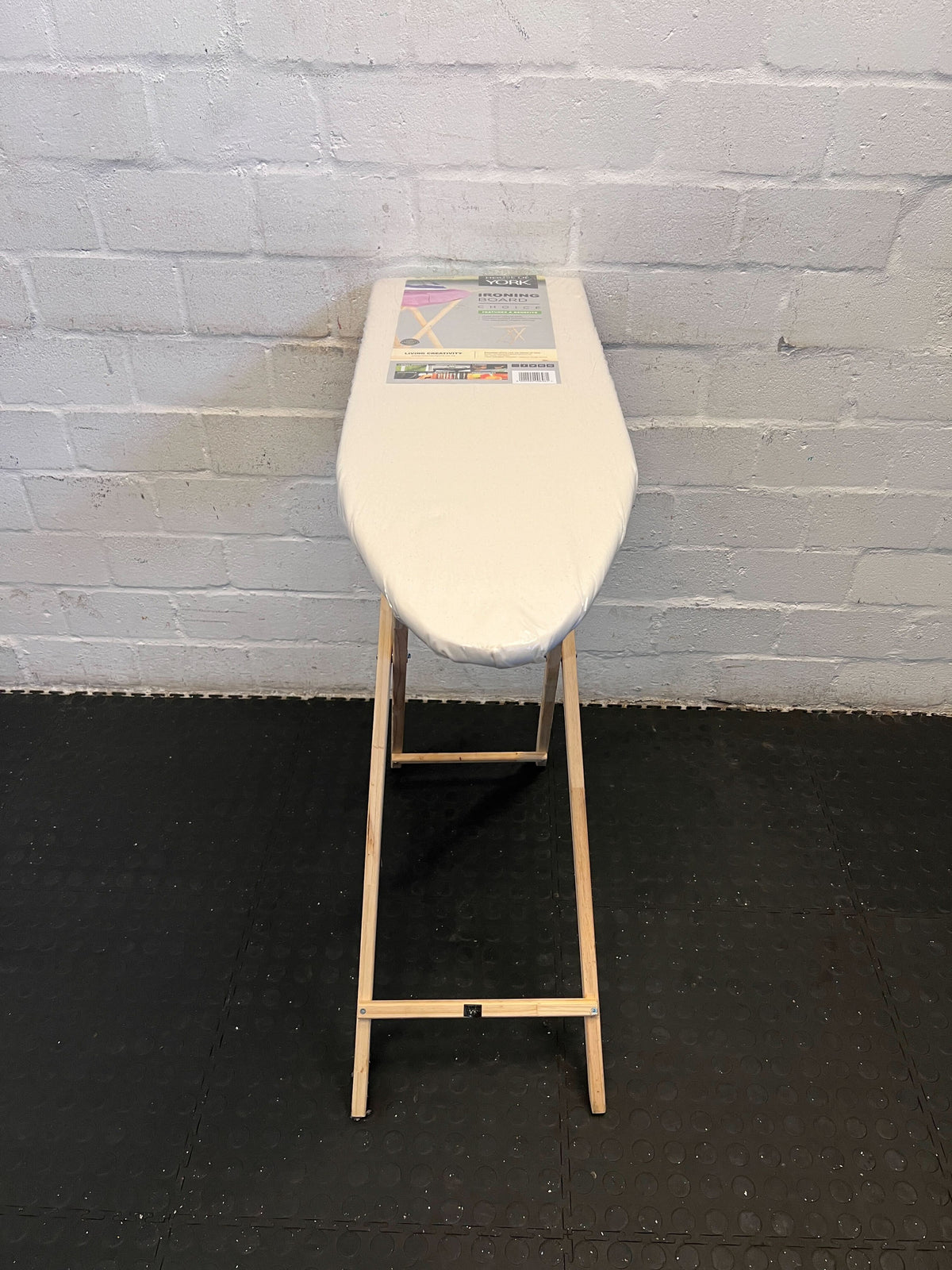 Compact Folding Ironing Board – Wood Frame, Cream Surface, Minimal Wear