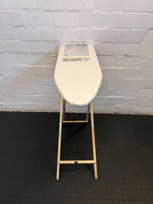 Compact Folding Ironing Board – Wood Frame, Cream Surface, Minimal Wear