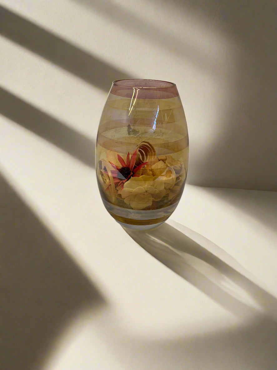 Charming Glass Floral Decorative Vase – Yellow and Pink Stripes