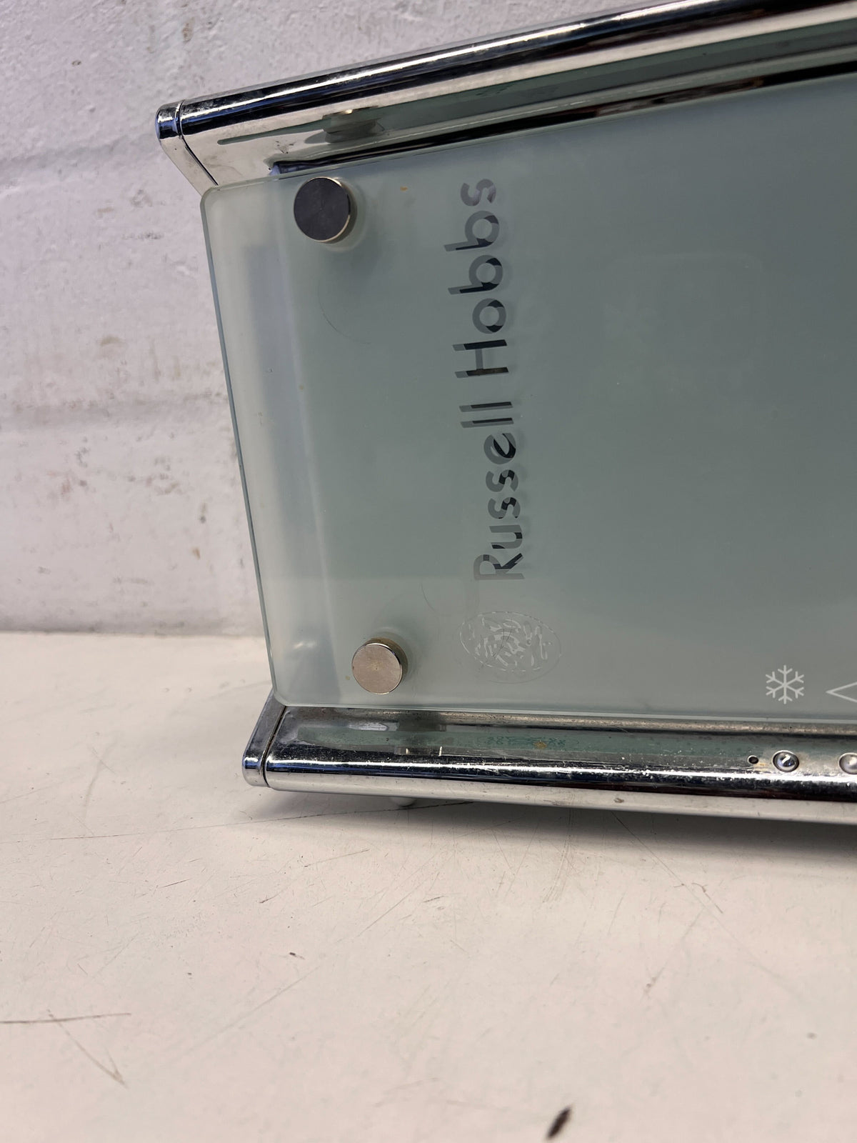 Stylish Silver Glass Electric Toaster with Minor Scratches