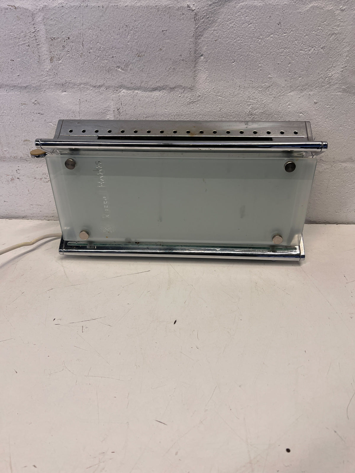 Stylish Silver Glass Electric Toaster with Minor Scratches