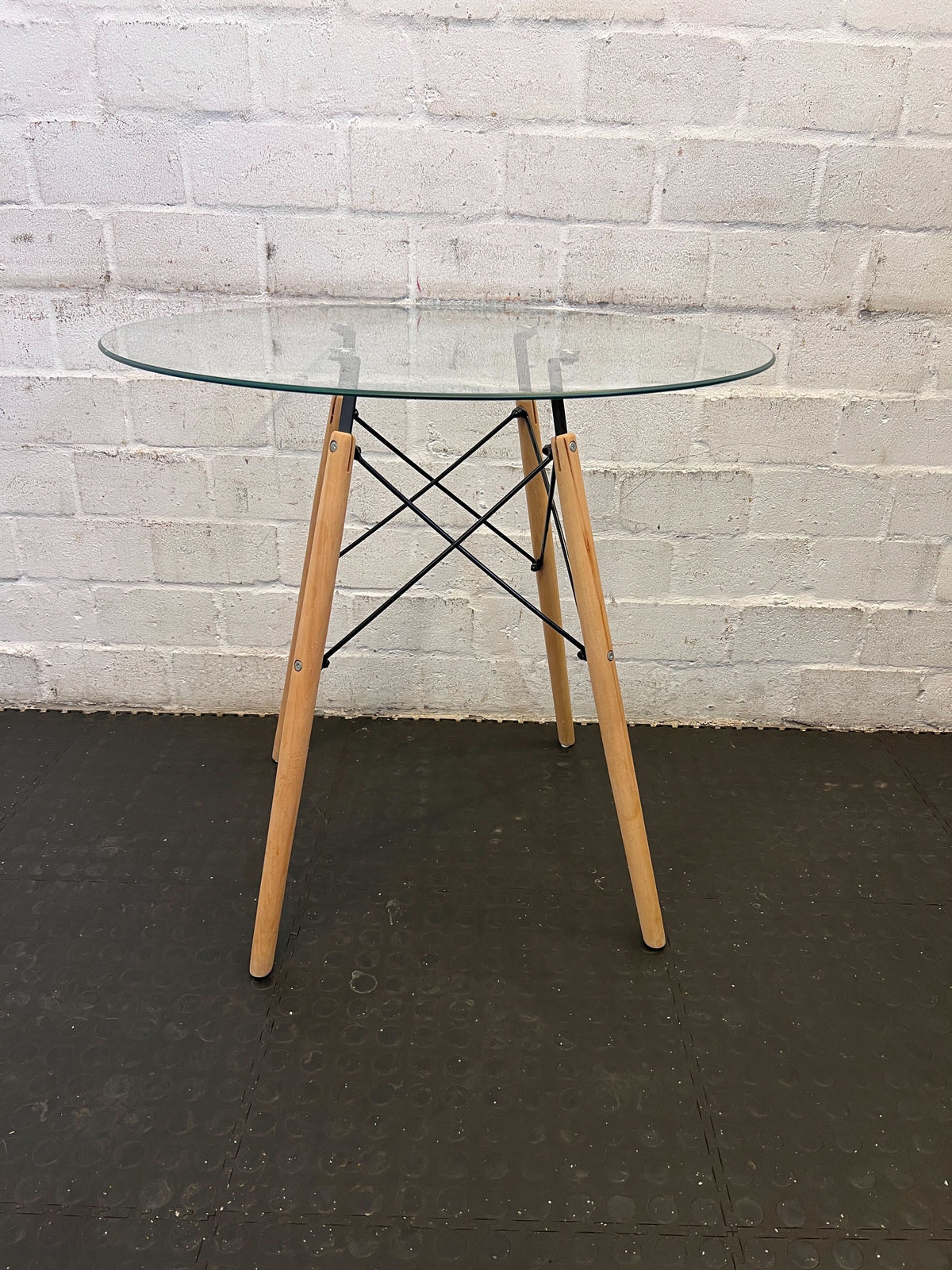 Stylish Round Glass Top Table with Wooden Legs - 2ndhandwarehouse.com