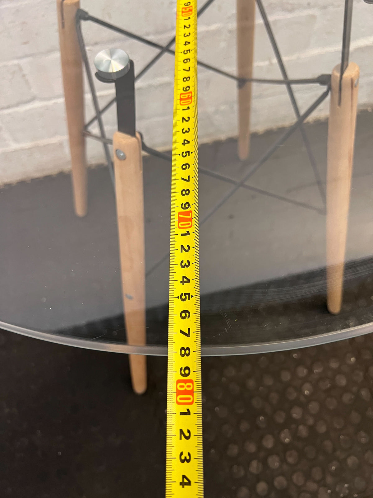 Stylish Round Glass Top Table with Wooden Legs - 2ndhandwarehouse.com