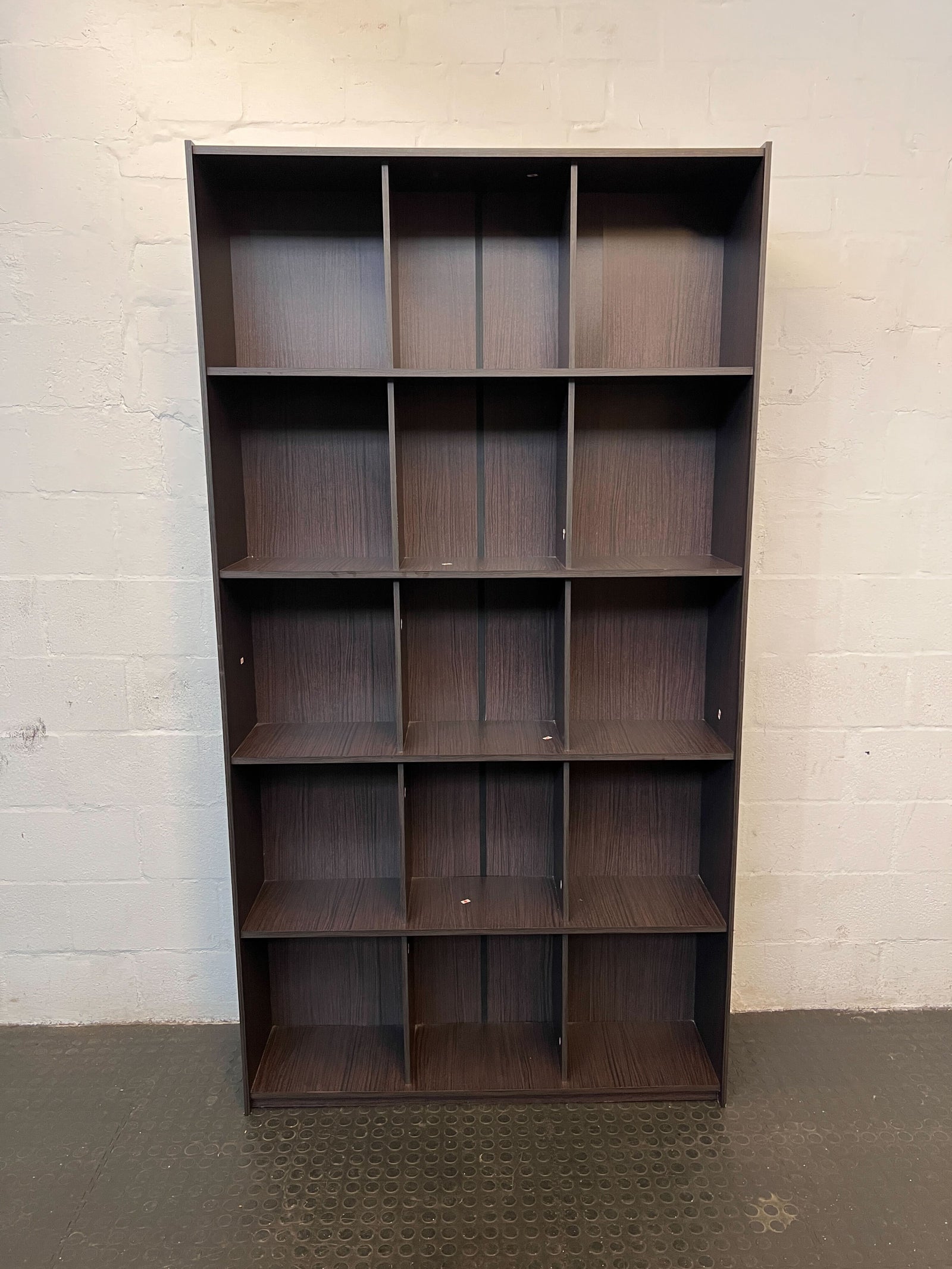 Stylish Dark Brown Wooden Bookshelf with 15 Compartments - Minor Scratches