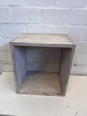 Rustic White Wash Wooden Storage Cube