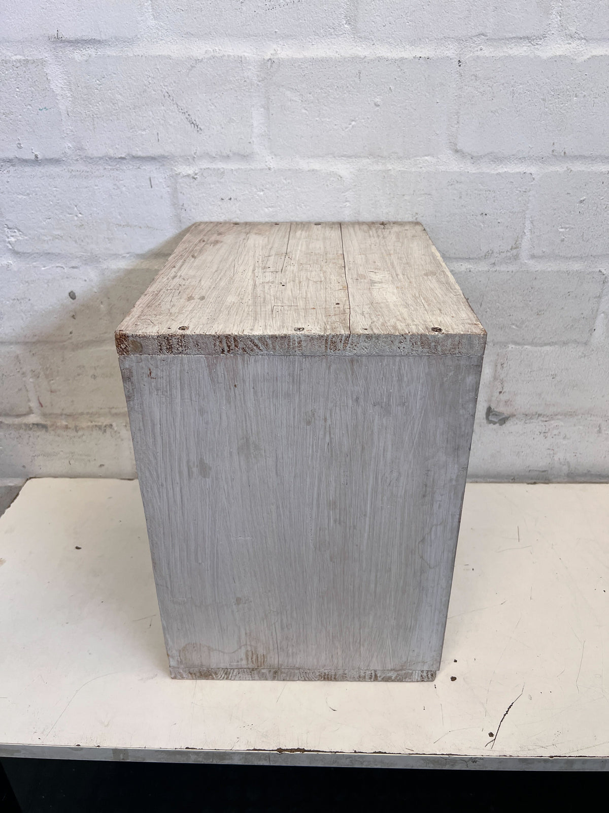 Rustic White Wash Wooden Storage Cube