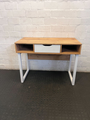 Modern Wood Desk with White Drawer & Cubbies