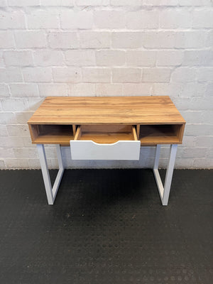 Modern Wood Desk with White Drawer & Cubbies