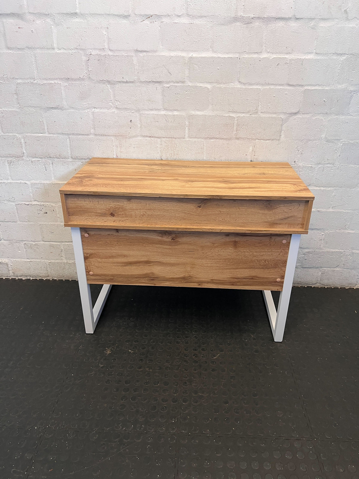Modern Wood Desk with White Drawer & Cubbies