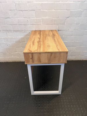 Modern Wood Desk with White Drawer & Cubbies