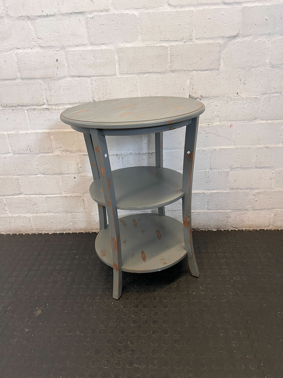 Charming Distressed Grey 3-Tier Round Side Table