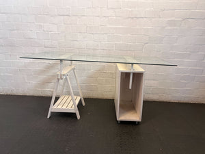 Chic Glass Top Desk with Trestle & Mobile Storage 170 x 80cm