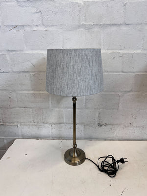 Elegant Brushed Brass Table Lamp with Grey Fabric Shade
