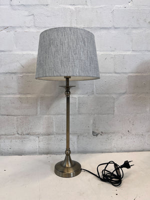 Elegant Brushed Brass Table Lamp with Grey Fabric Shade