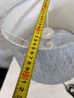 Elegant Brushed Brass Table Lamp with Grey Fabric Shade