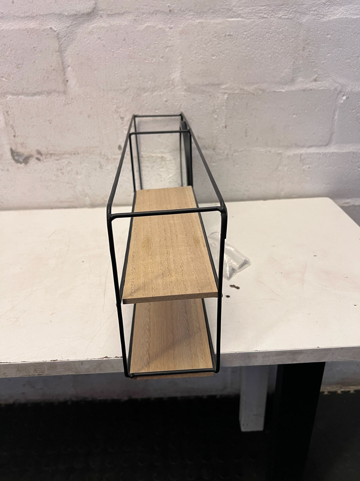 Industrial Style Wall Shelf with Round Mirror & Wood Shelves