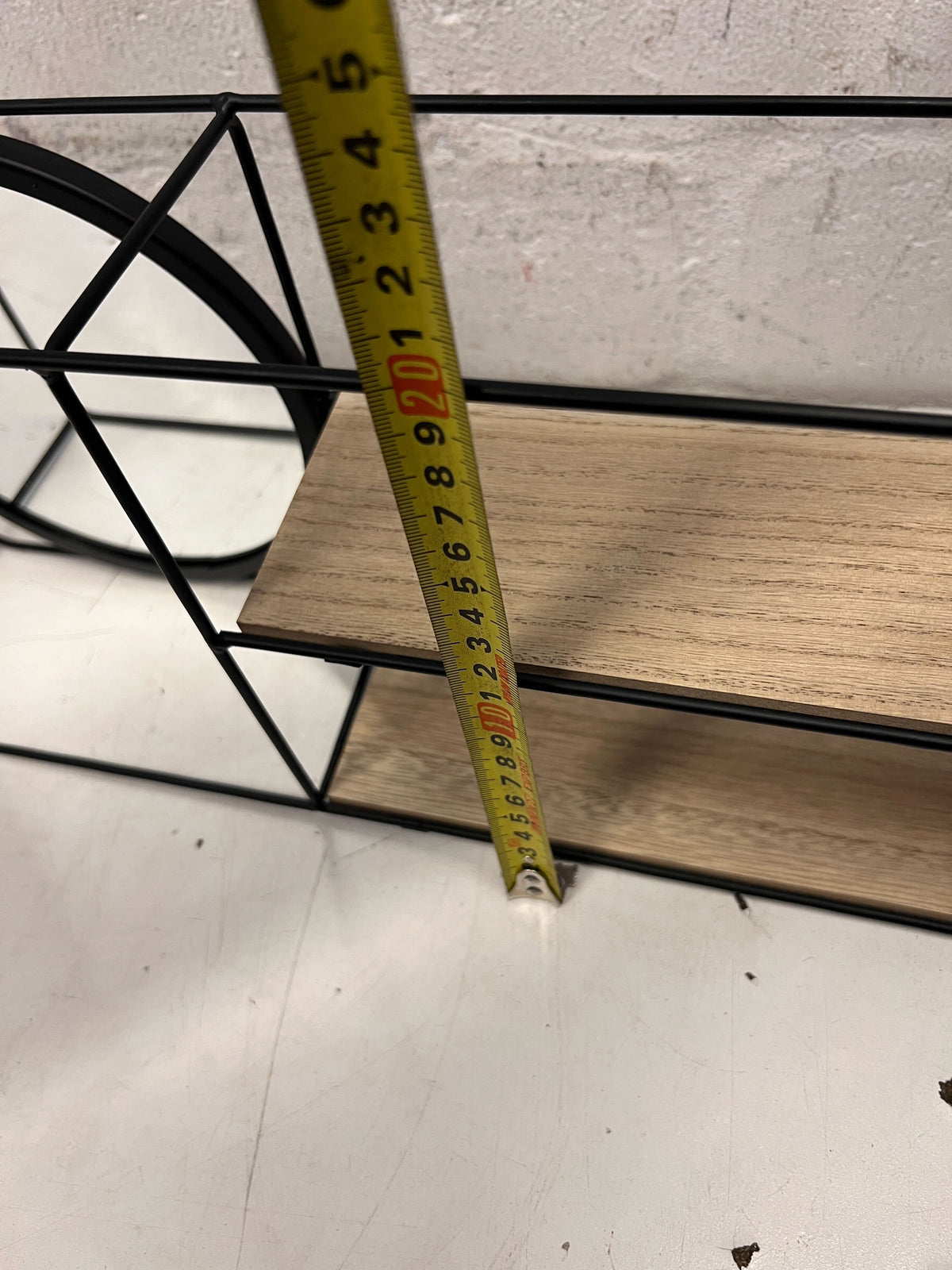 Industrial Style Wall Shelf with Round Mirror & Wood Shelves