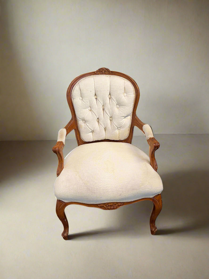 Elegant Vintage Upholstered Armchair with Wooden Frame