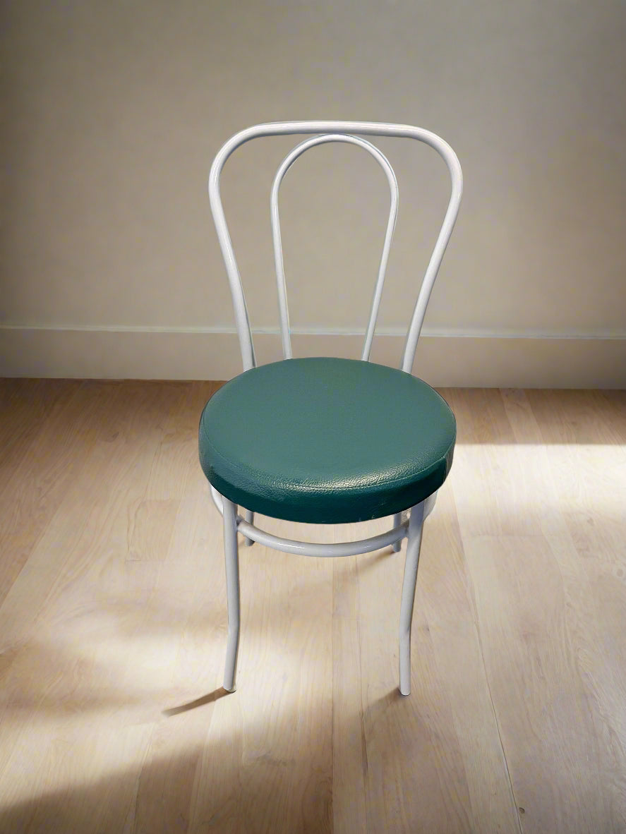 Vintage Green Upholstered Café Chair with White Frame