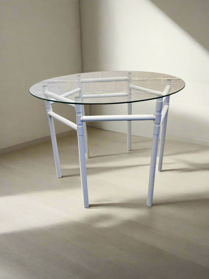 Elegant Glass-Top Dining Table with White Frame - Minor Wear