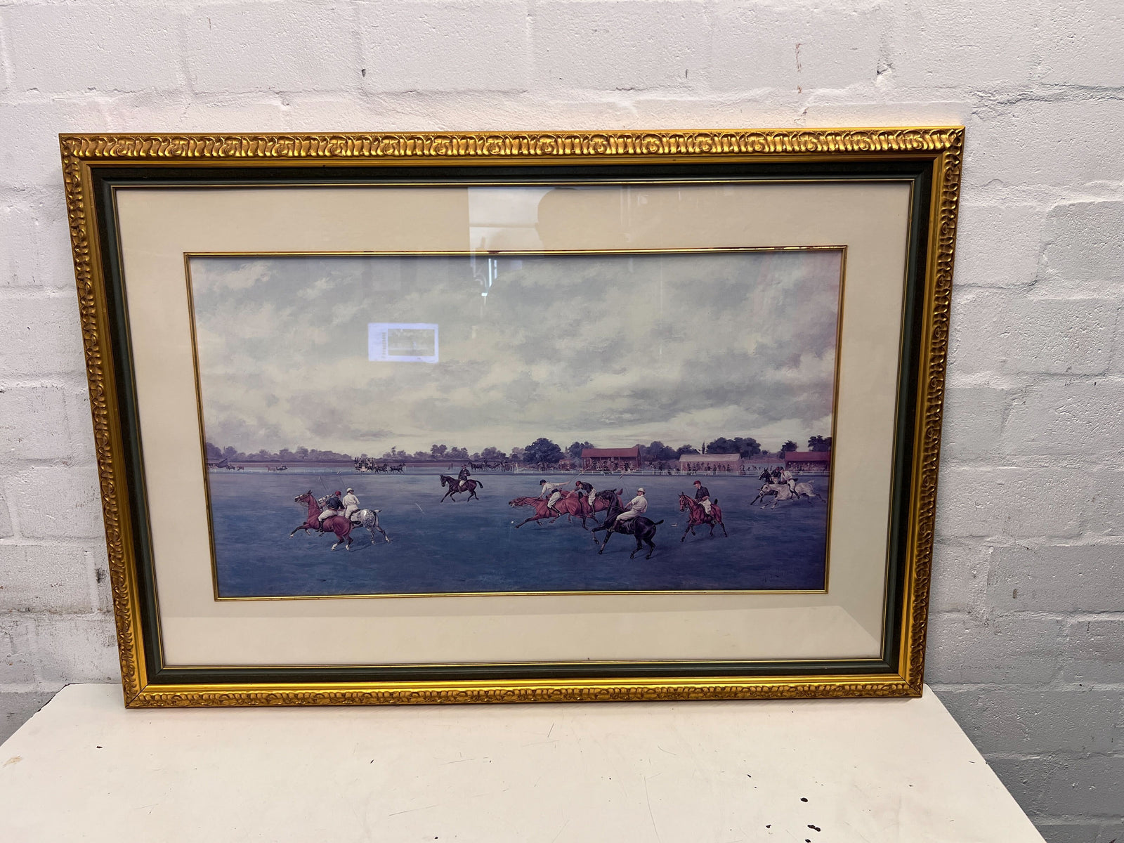 Vintage Polo Horses Artwork in Ornate Gold Frame