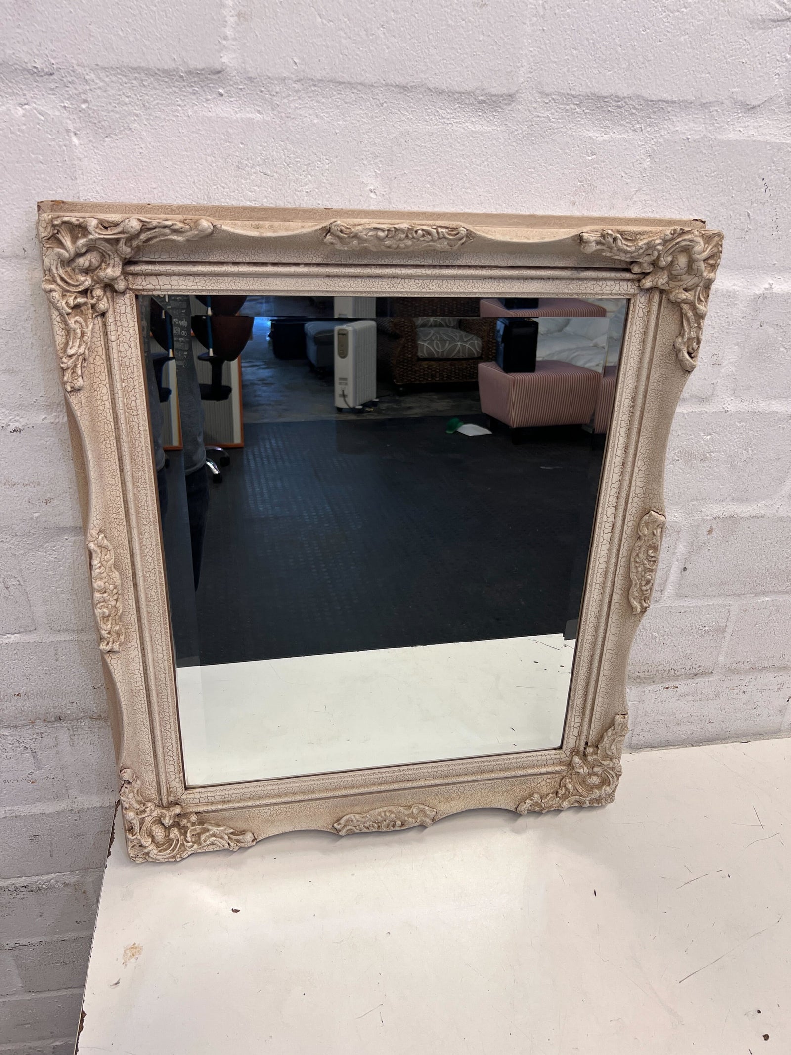 Vintage Ornate Wall Mirror - Cream Frame, Elegant Design, Perfect Condition
