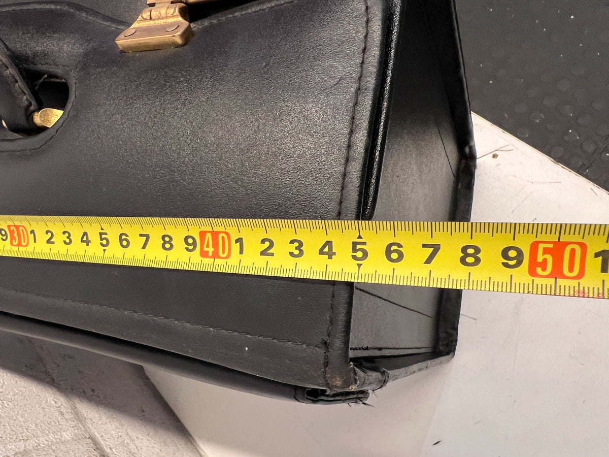 Classic Black Leather Briefcase with Gold Accents – Vintage Charm - 2ndhandwarehouse.com