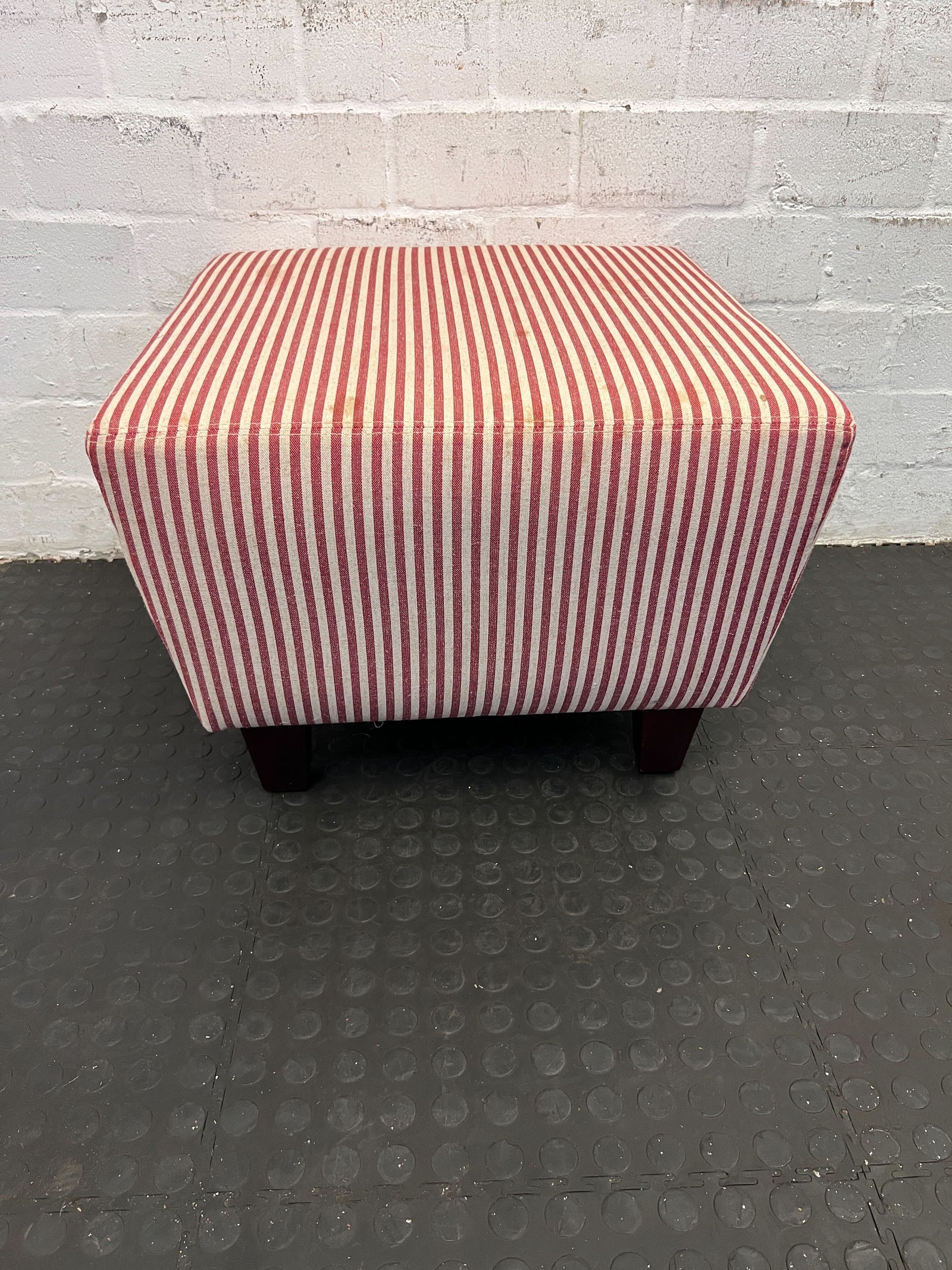Stylish Red and Cream Striped Ottoman - Vintage Charm