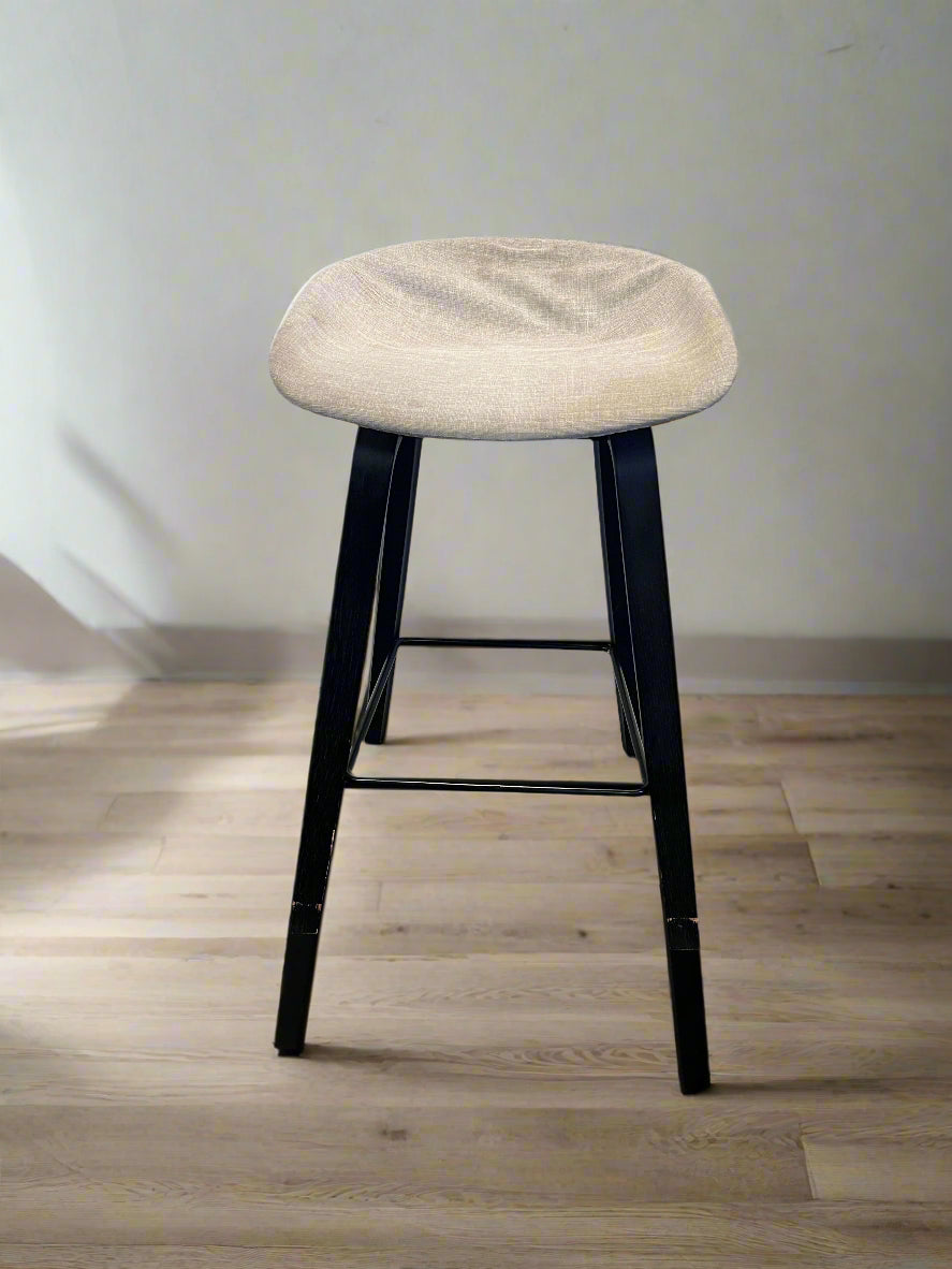 Stylish Black and Beige Fabric Bar Stool with Minor Wear