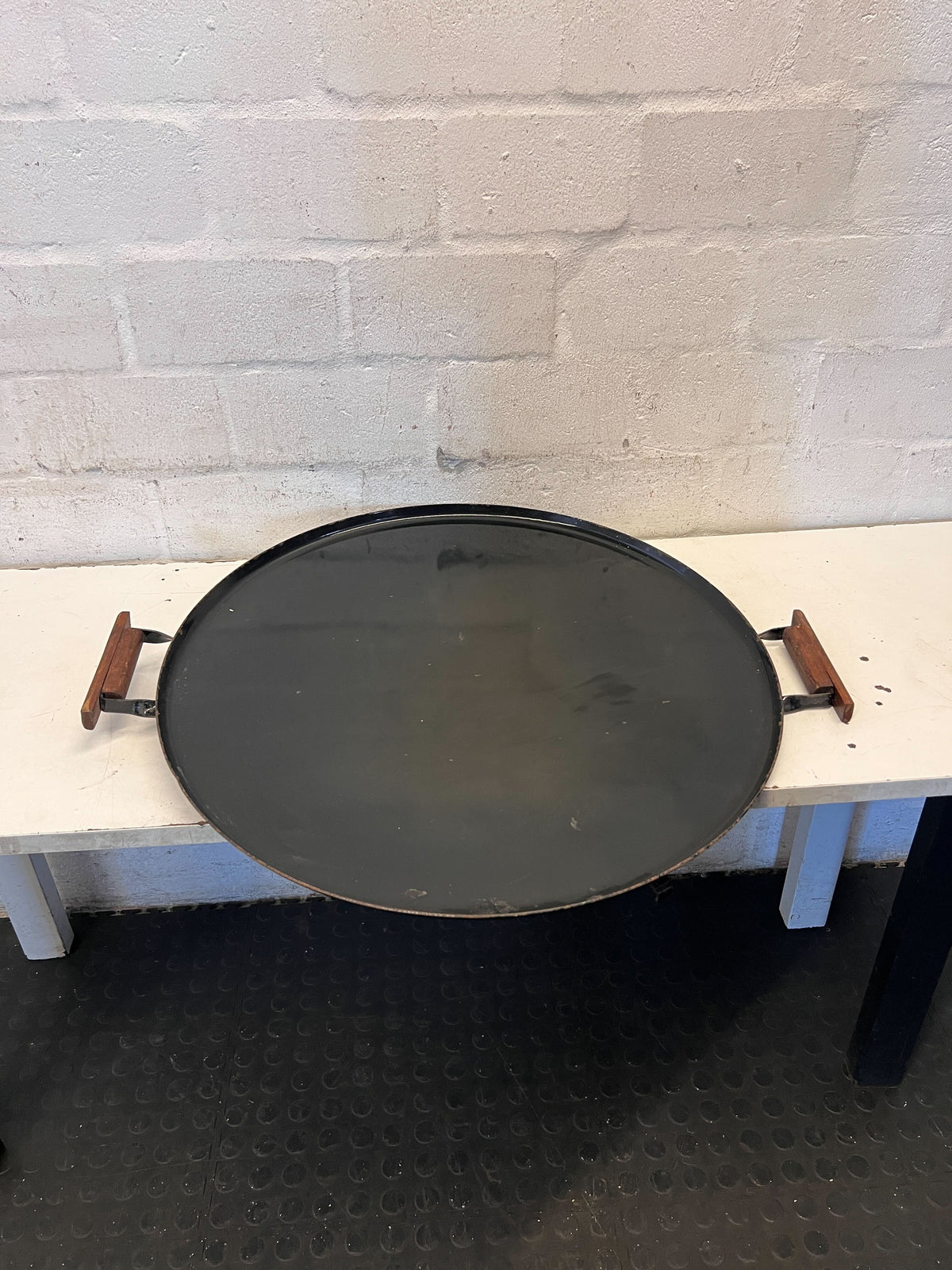 Rustic Oval Metal Serving Platter with Wooden Handles - 2ndhandwarehouse.com