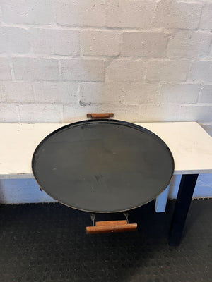 Rustic Oval Metal Serving Platter with Wooden Handles - 2ndhandwarehouse.com