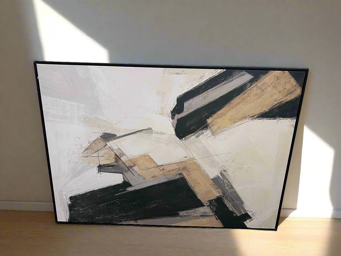 Abstract Framed Canvas Artwork in Neutral Tones 140 x 100cm