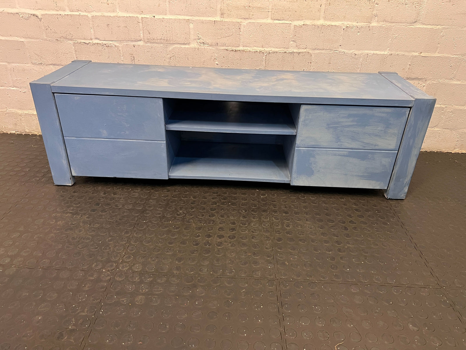 Stylish Blue Wooden TV Stand with Storage - Modern Design