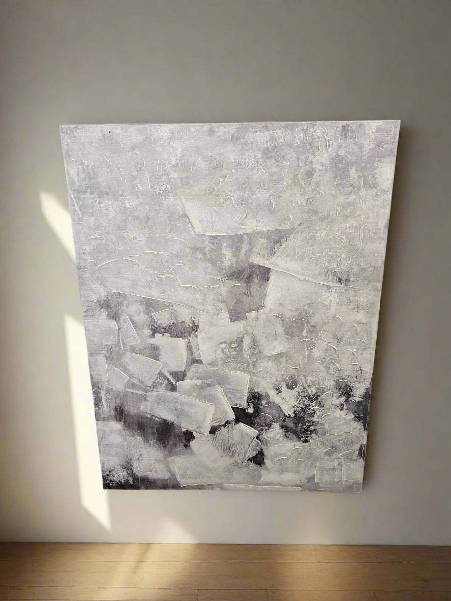 Abstract White and Grey Textured Canvas Art Piece 120 x 90cm