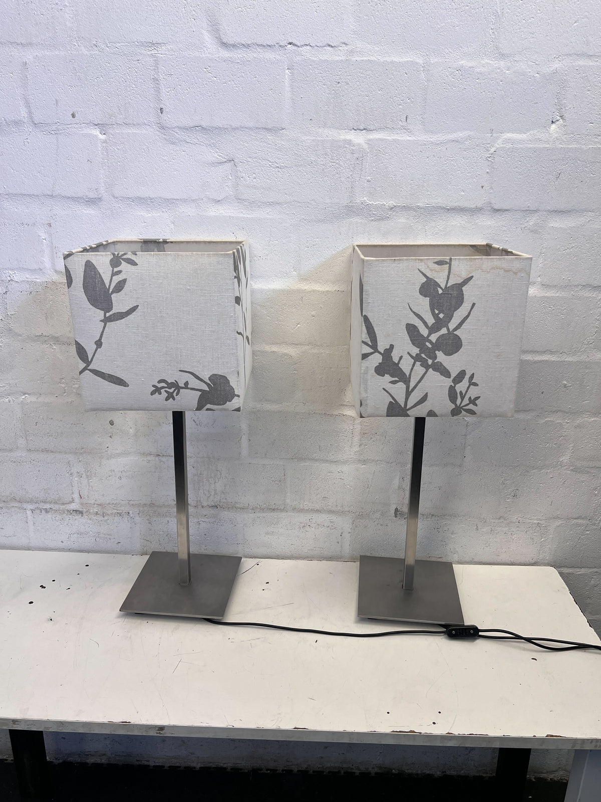 Elegant Grey Floral Table Lamp with Modern Metal Base - REDUCED