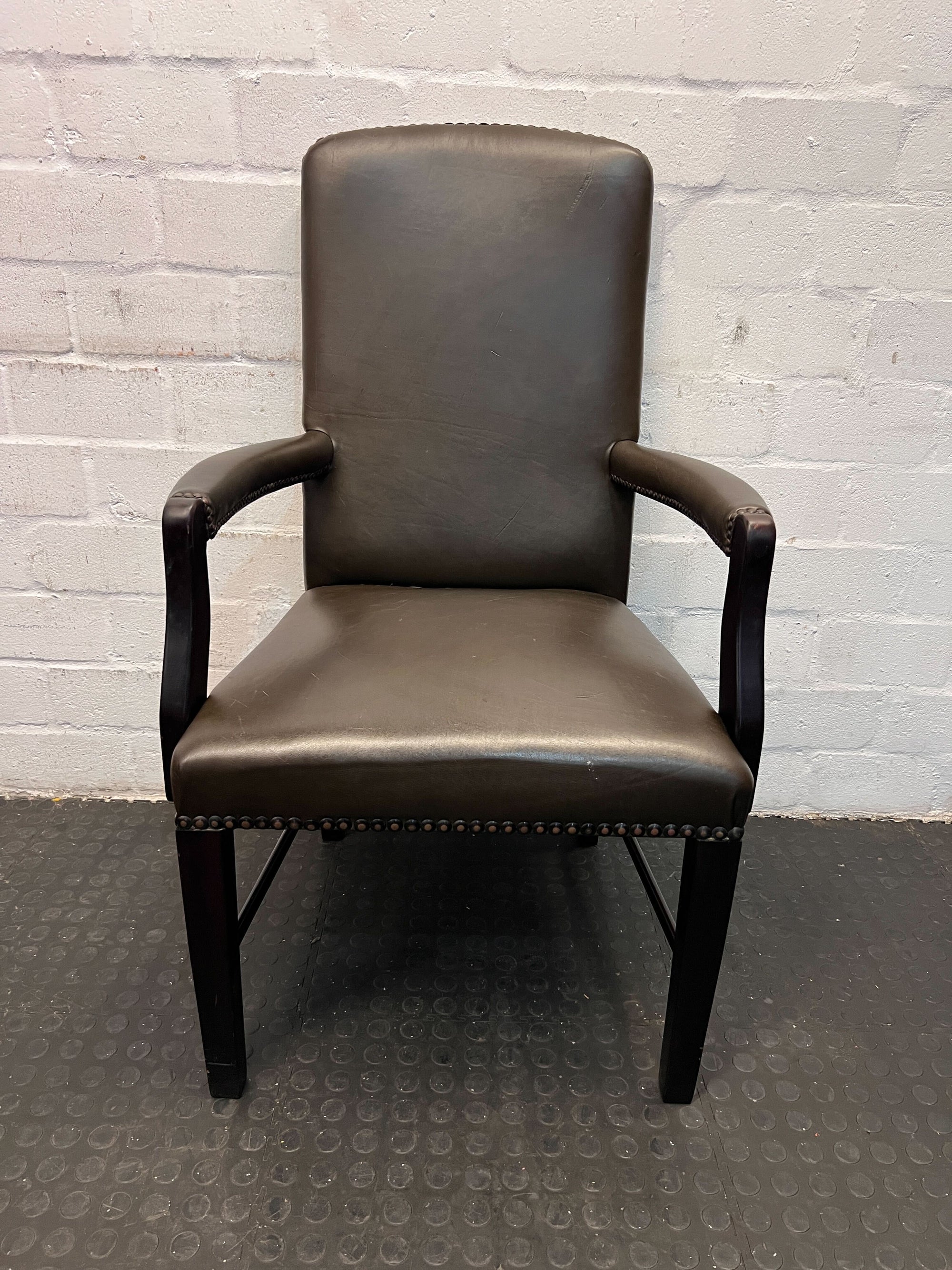 Elegant Black Leatherette Dining Chair with Armrests