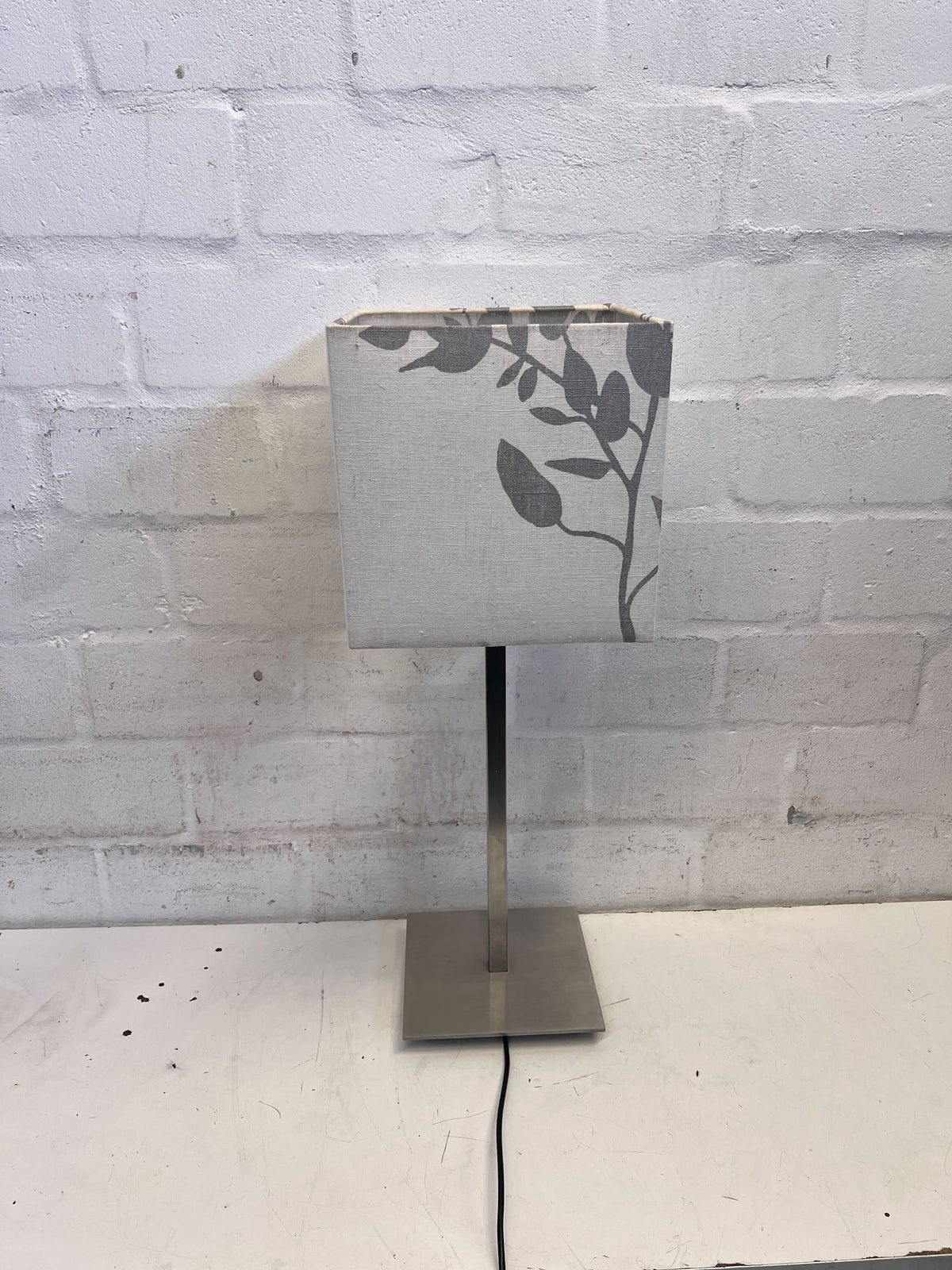 Elegant Grey Floral Table Lamp with Modern Metal Base - REDUCED
