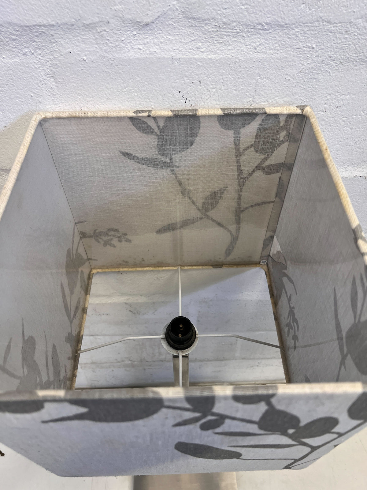 Elegant Grey Floral Table Lamp with Modern Metal Base - REDUCED