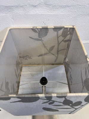 Elegant Grey Floral Table Lamp with Modern Metal Base - REDUCED