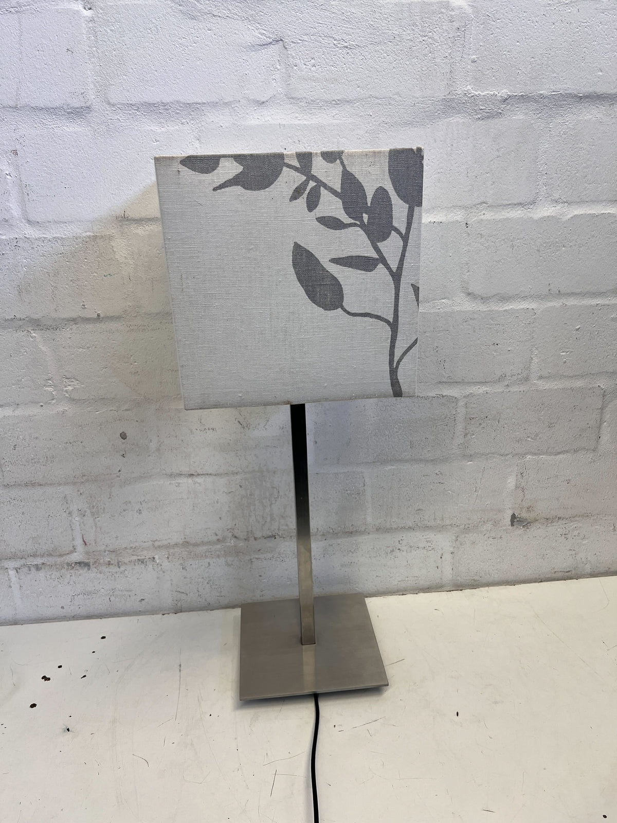 Elegant Grey Floral Table Lamp with Modern Metal Base - REDUCED