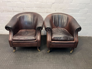 Vintage Brown Leather Armchair - Classic Design - Worn Leather