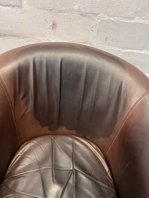 Vintage Brown Leather Armchair - Classic Design - Worn Leather