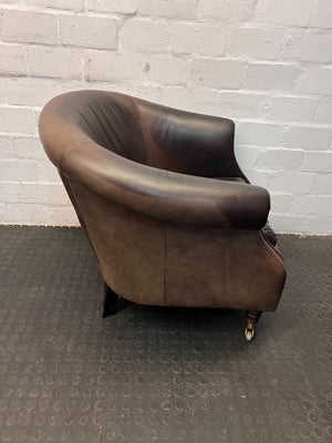 Vintage Brown Leather Armchair - Classic Design - Worn Leather