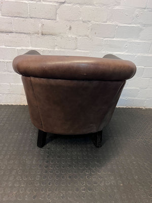 Vintage Brown Leather Armchair - Classic Design - Worn Leather