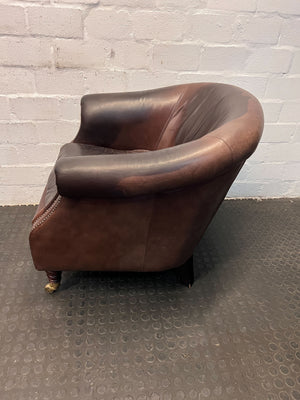 Vintage Brown Leather Armchair - Classic Design - Worn Leather