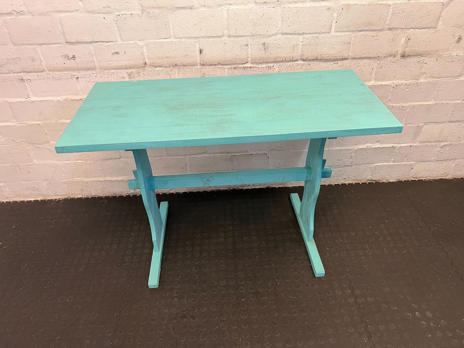 Charming Vintage Aqua Wooden Table – Perfect for Small Spaces